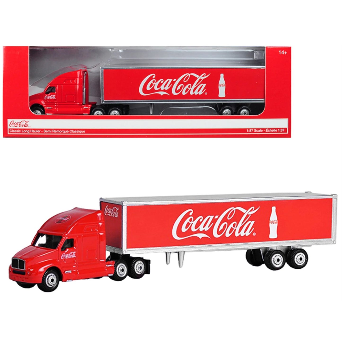 Camión Tráiler Coca-Cola Diecast Metal 1:87 Classic Long Hauler Color Rojo