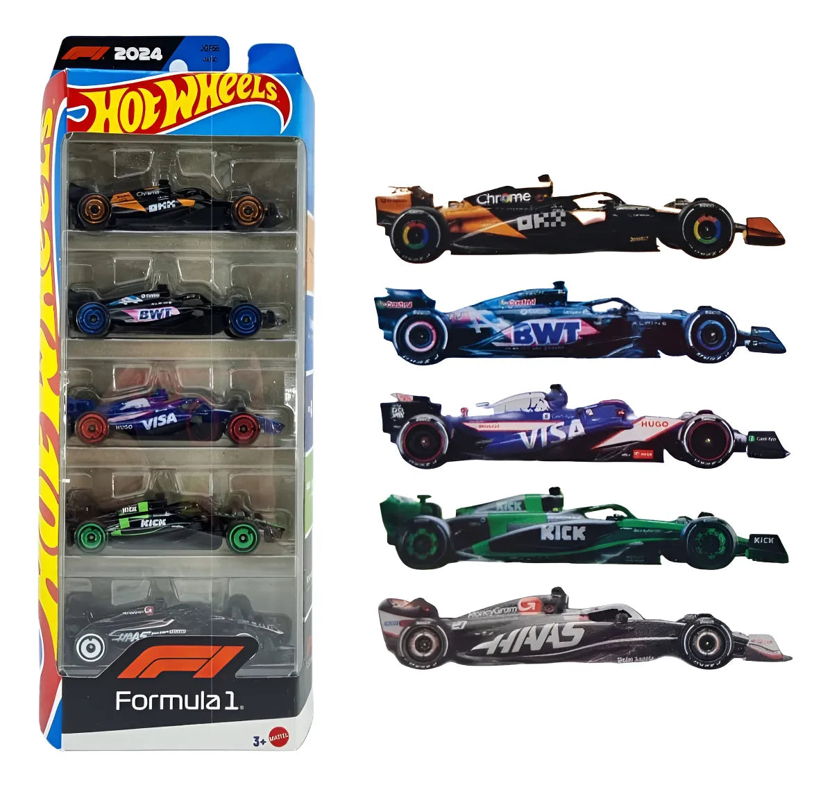 Hot Wheels Pack 5 Pzs. Formula 1 F1 2024 – Negro/Azul