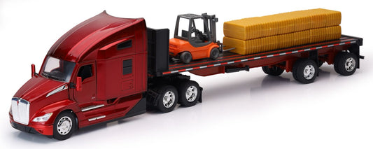 New Ray – Kenworth T680 Plana con Montacargas y Pacas de Heno 1:32